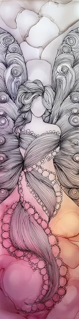 Free abstract angel art bookmark featuring a pink and gray abstract angel